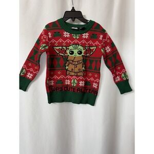 Boys Size 12 Months Star Wars Christmas Sweater Green and Red Knit Crewneck. G37